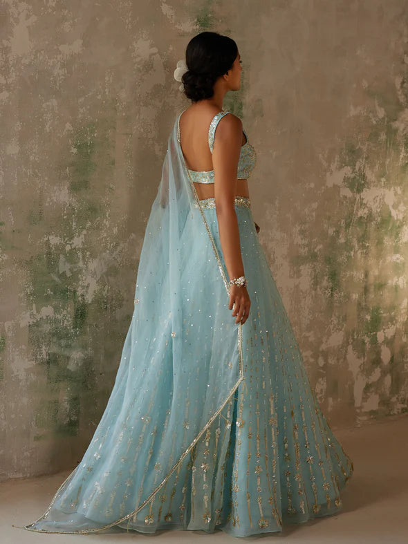 BLUE ORCHID SILK ORGANZA LEHENGA SET