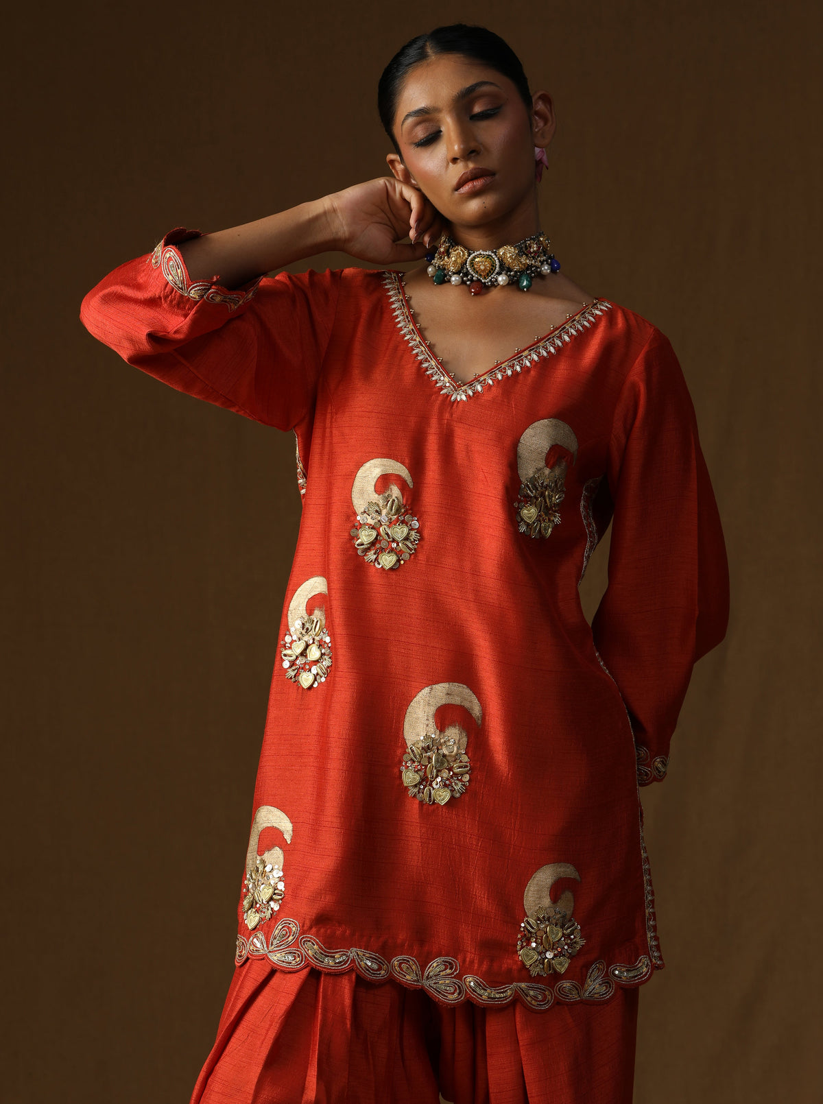 Vrinda — Kesariya Embroidered Suit Set