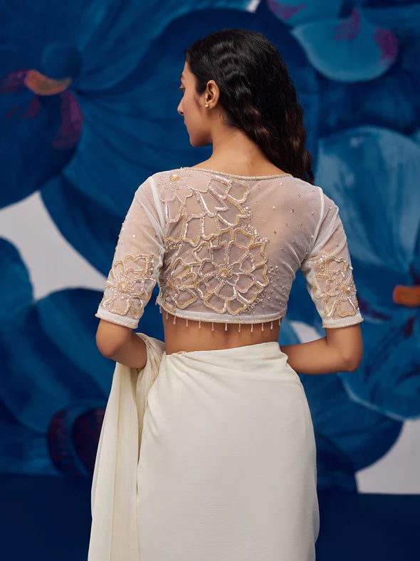 Petal Moon Ivory Draped Saree Set