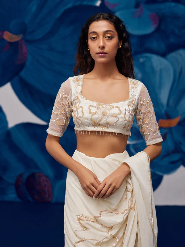Petal Moon Ivory Draped Saree Set