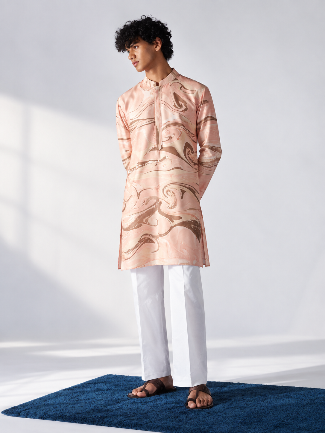 Peach Hand-Marbled Short Kurta