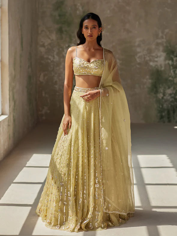ETHEREAL GREEN SILK ORGANZA LEHENGA SET