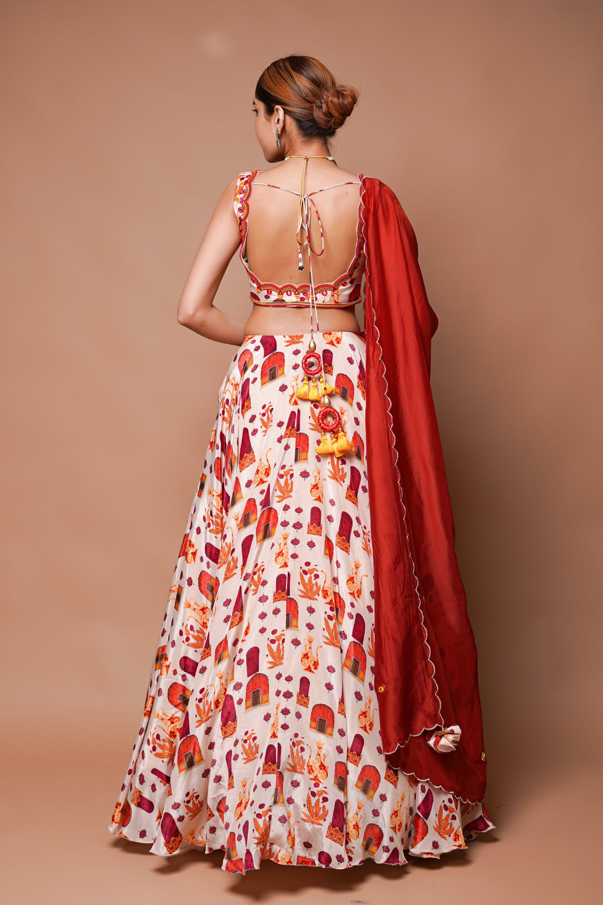 CREAM  DIGITAL PRINT LEHENGA SET (SET OF 3)