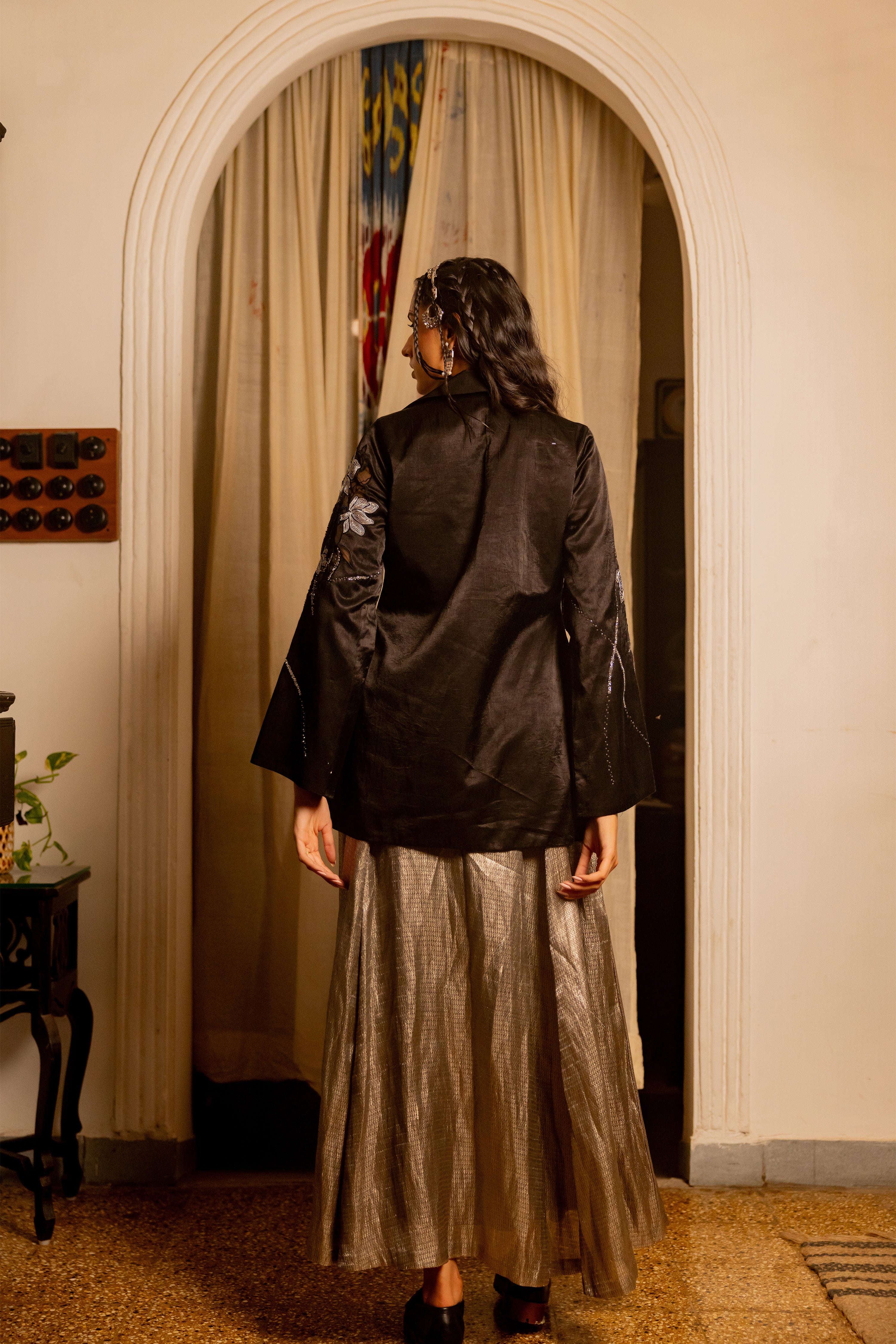 BLACK BLAZER WITH SILVER DRESS ( NEERJA)