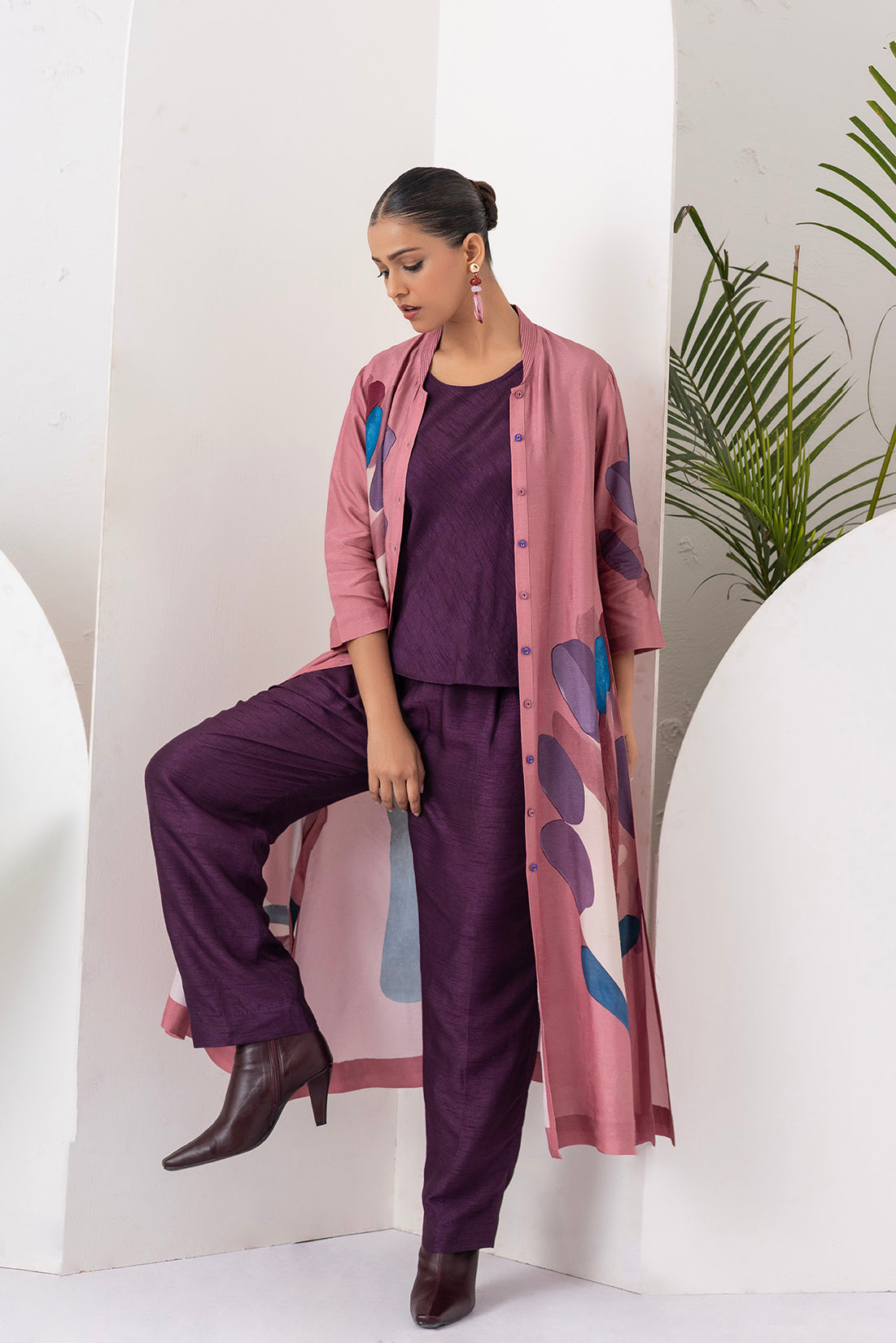 Salmon Pink Viscose Dupion Printed Dress  (1 PC)