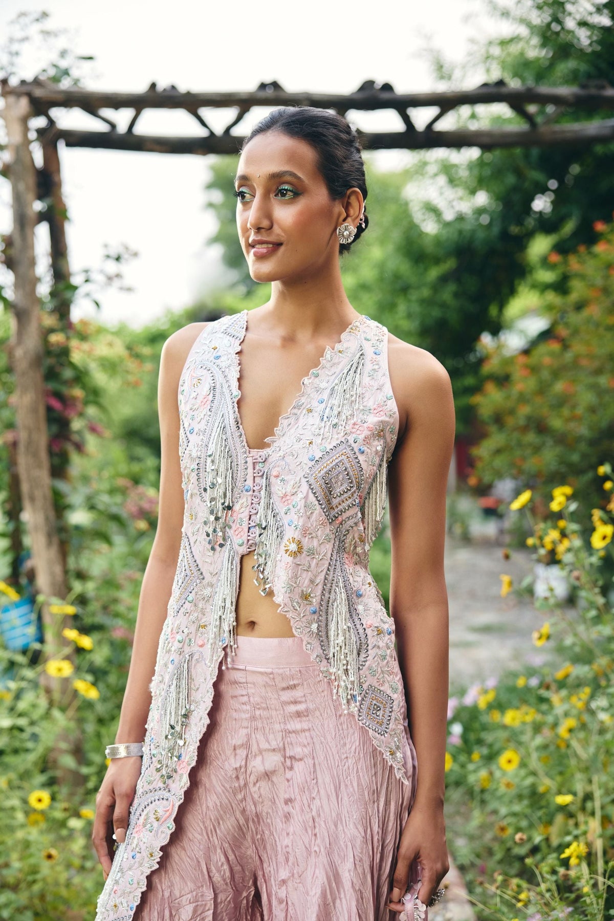 KURTA JACKET FULL EMBROIDERED PAIRED WITH CRUSHED SHARARA