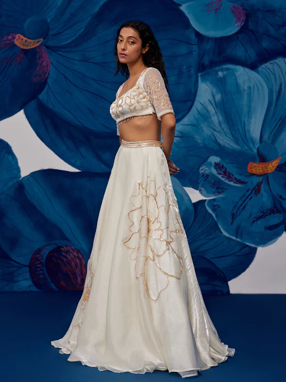 Petal Moon Ivory Organza Lehenga Set