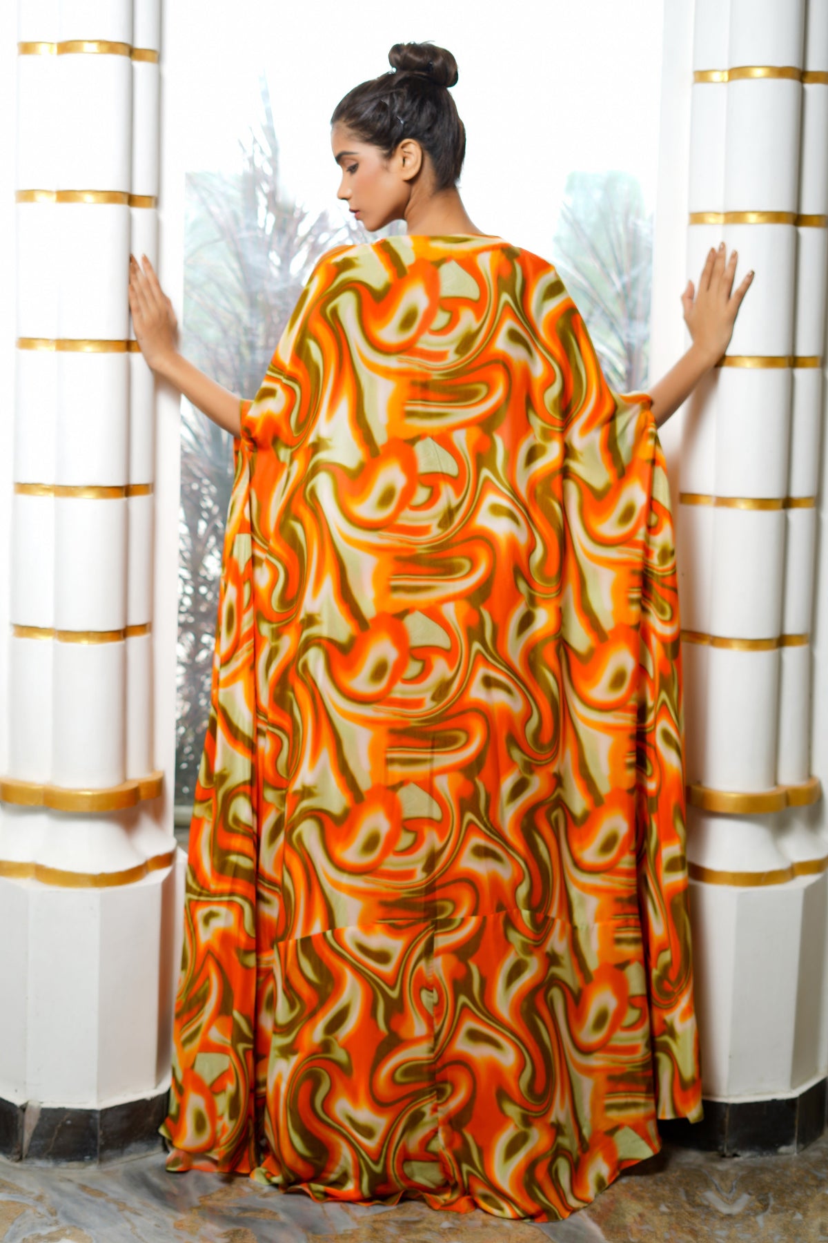 ORANGE MULTICOLOR ABSTRACT WAVE CO-ORD  (SET OF 3)