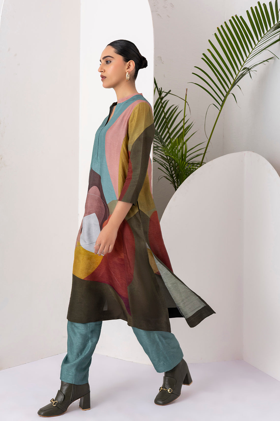 Multicoloured Viscose Dupion Printed Tunic  (1 PC)