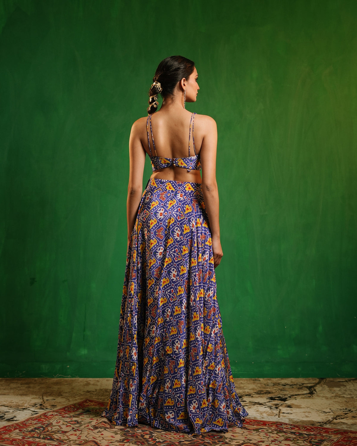Blue Patola Printed Indo Lehenga  Set (Set of 3)