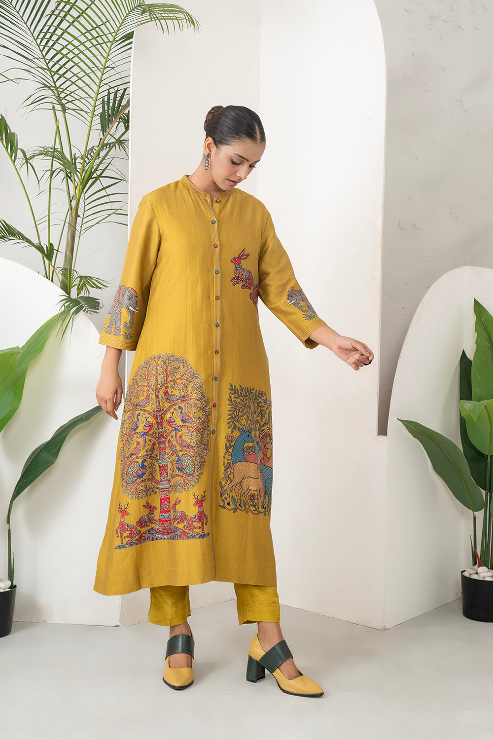 Mustard Silk Chanderi Traditional Inspired Printed Dress Set (3 PCS)