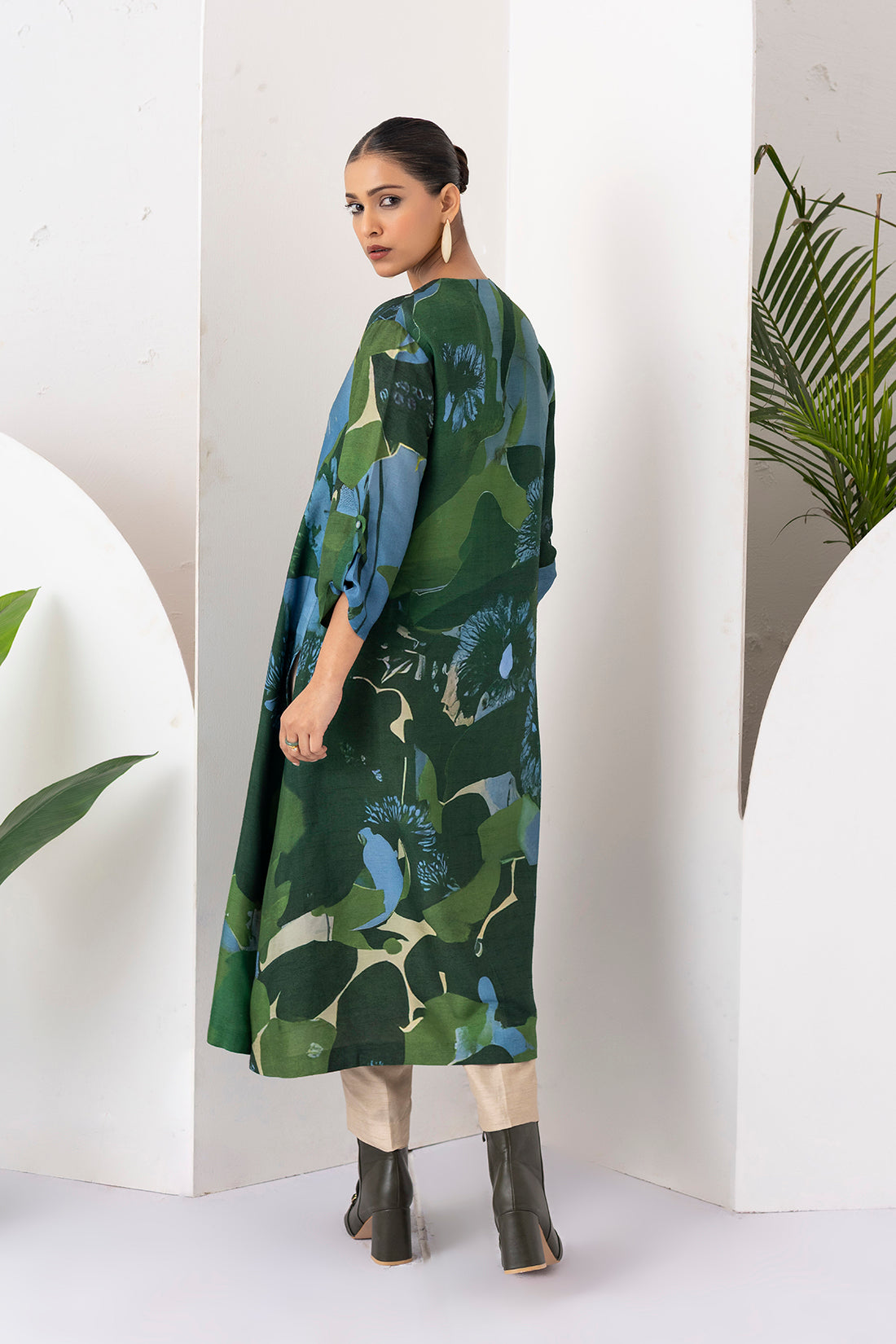 Green & Blue Viscose Dupion Printed Dress  (1 PC)