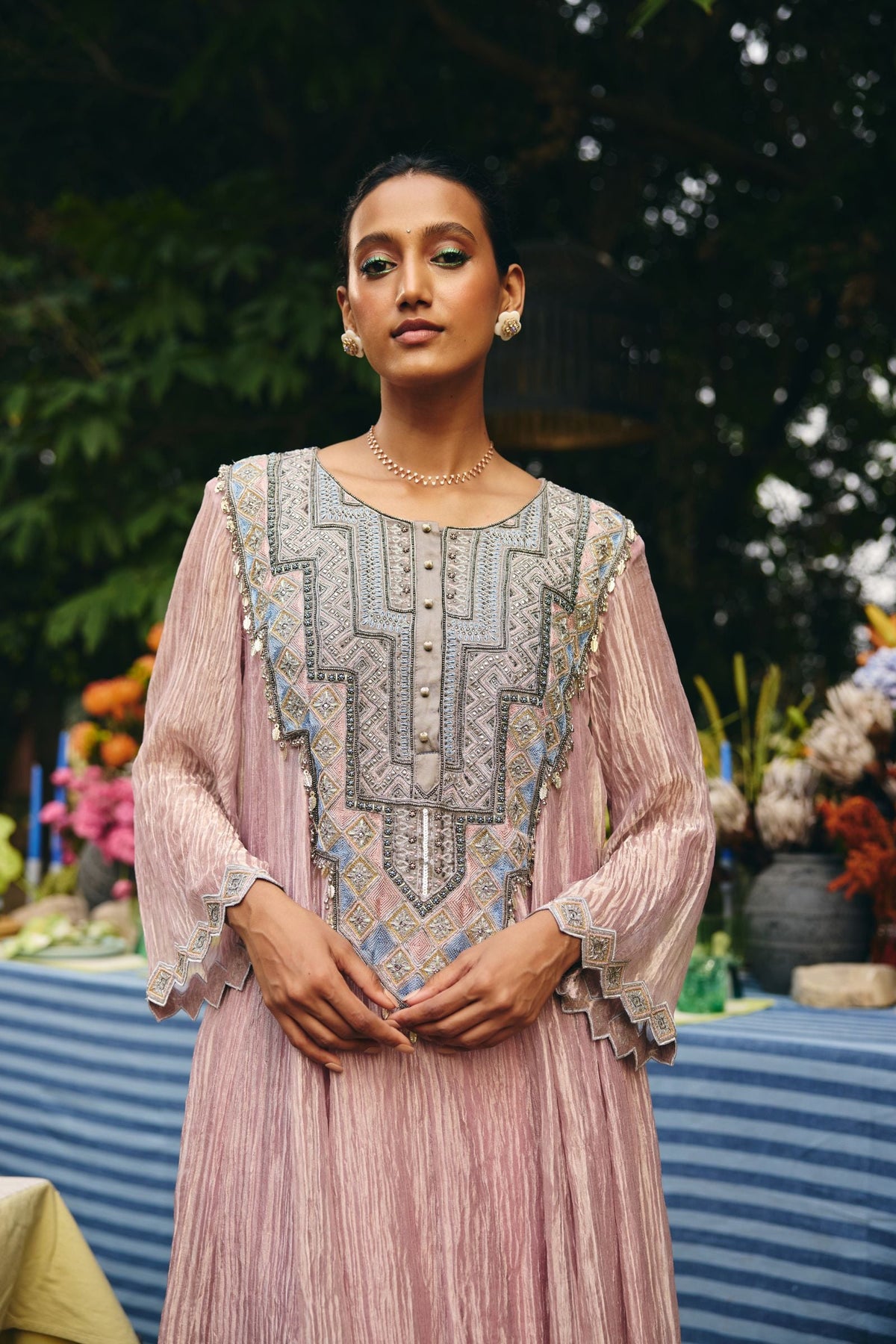 CRUSHED TISSUE ANARKALI PAIRED WITH FLARED PANT