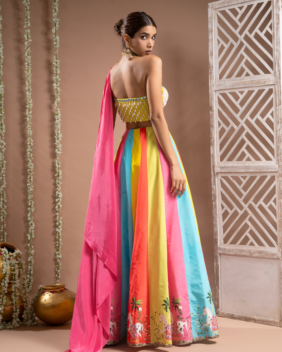 Horse Print One Shoulder Lehenga Set (Set of 2)