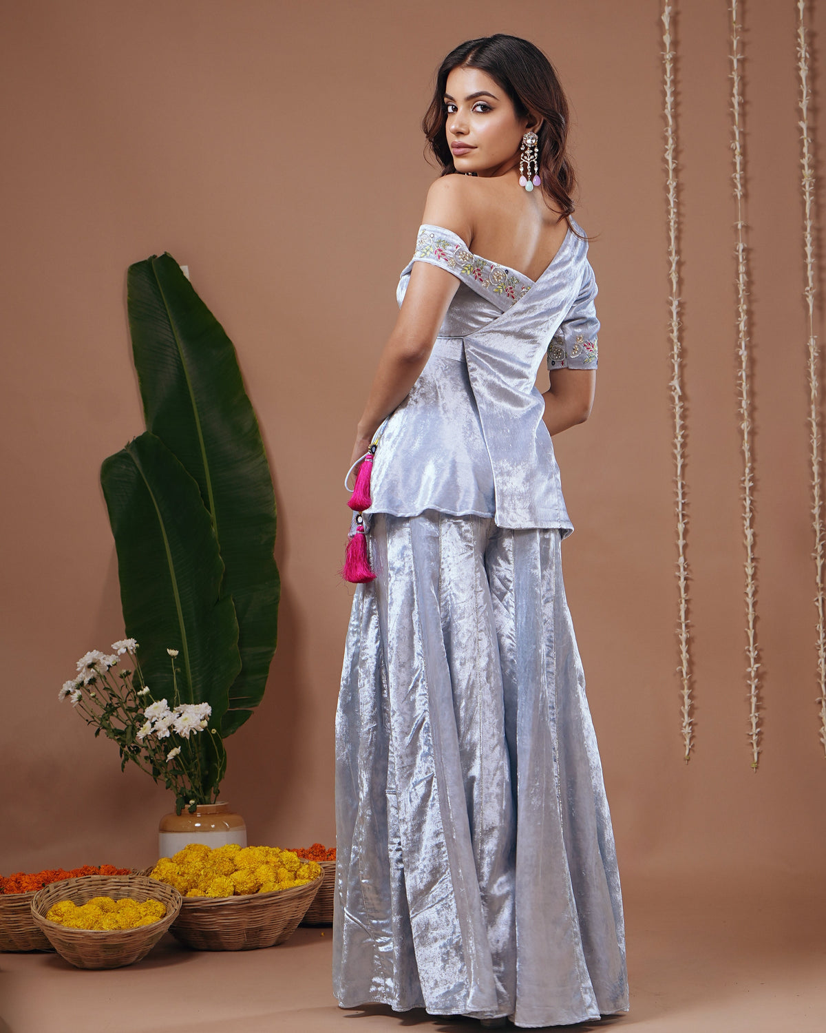 Sky Blue Velvet Indo Set (Set of 3)