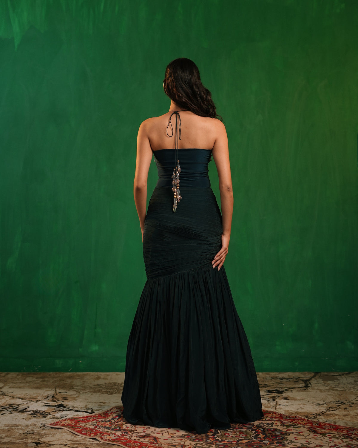 Midnight Green Halterneck Bodysuit With Drape Mermaid Skirt Set  (Set of 2)