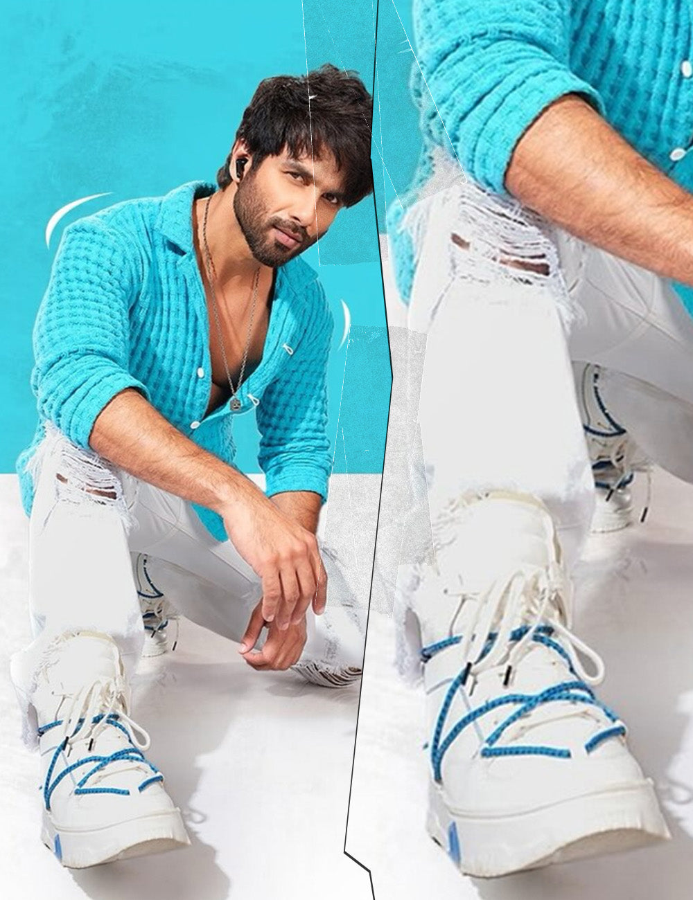 Celeb Spotted - 703 white & blue high-top sneaker - 7-10.in