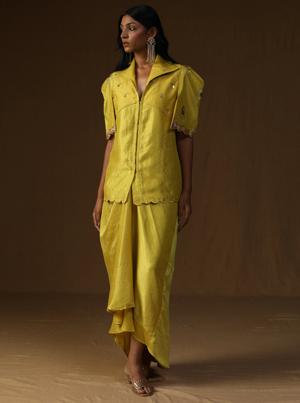 Rangadevi Lime– Draped Skirt Set