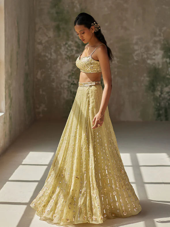 ETHEREAL GREEN SILK ORGANZA LEHENGA SET