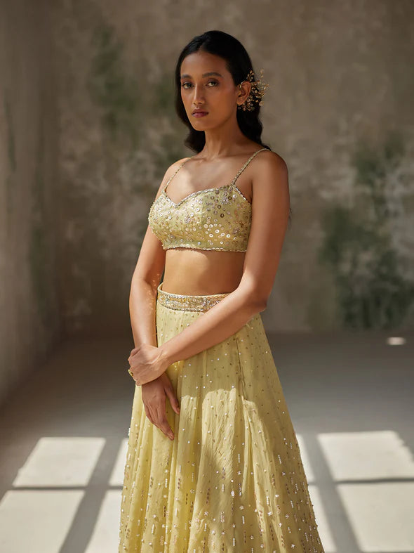 ETHEREAL GREEN SILK ORGANZA LEHENGA SET