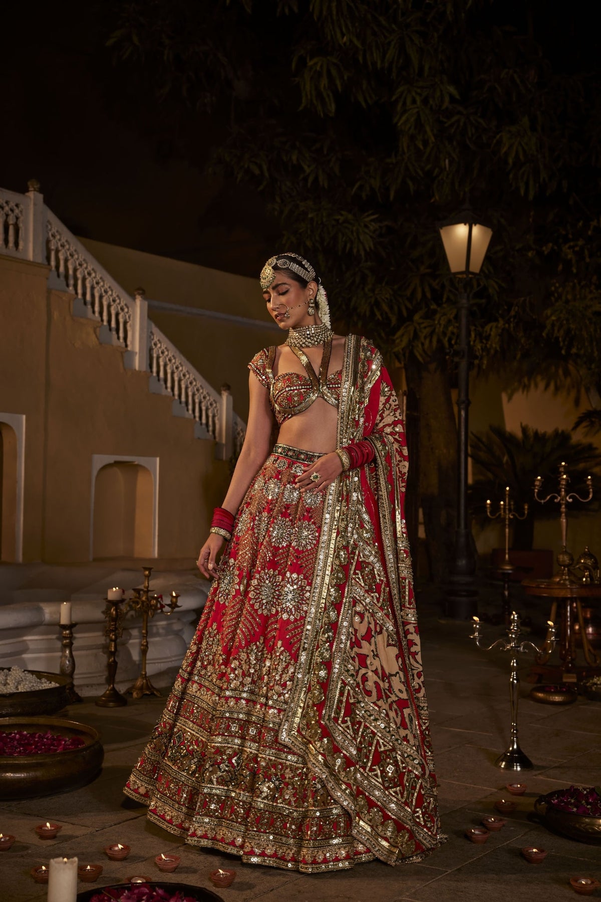Bridal Lehenga Set With Animal And Floral Motifs