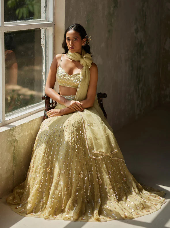 ETHEREAL GREEN SILK ORGANZA LEHENGA SET