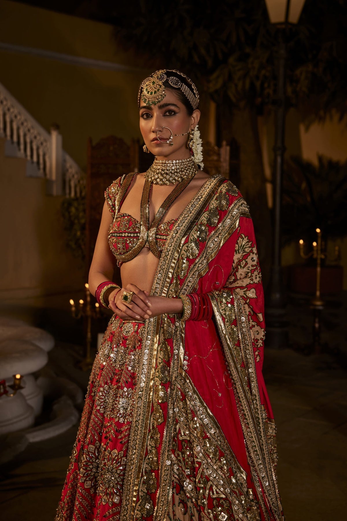 Bridal Lehenga Set With Animal And Floral Motifs