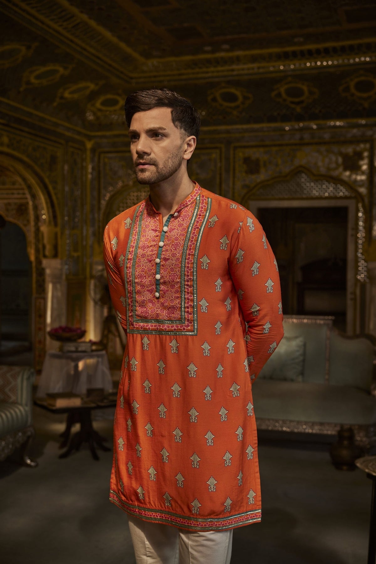 Orange Printed Kurta Set