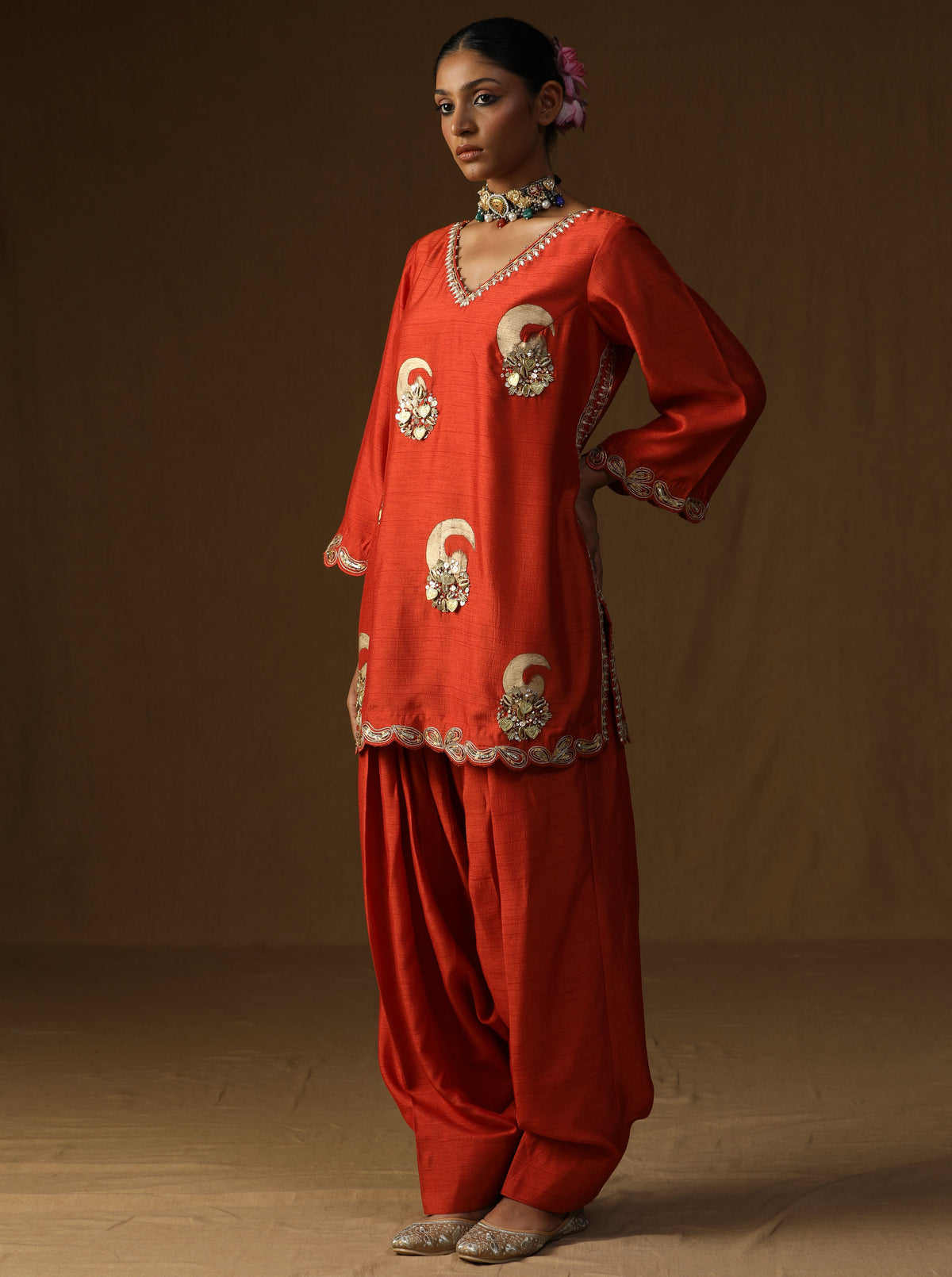 Vrinda — Kesariya Embroidered Suit Set