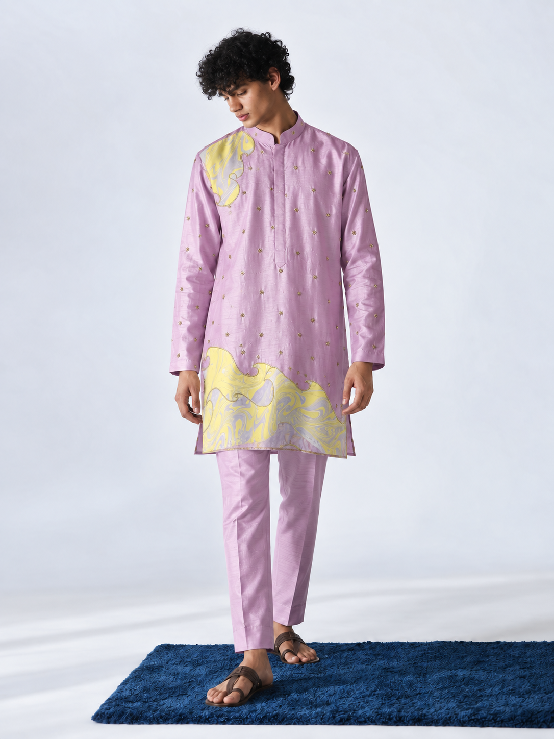 Lilac Embroidered Marble Appliqué Kurta - Pant Set