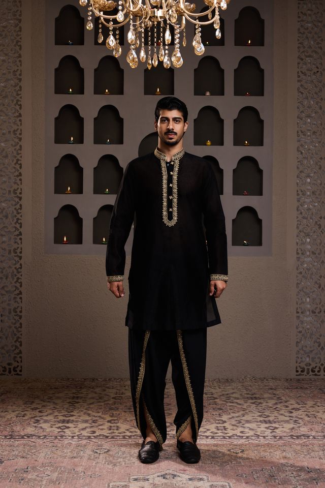 Black Mirrorwork Kurta Dhoti Salwar