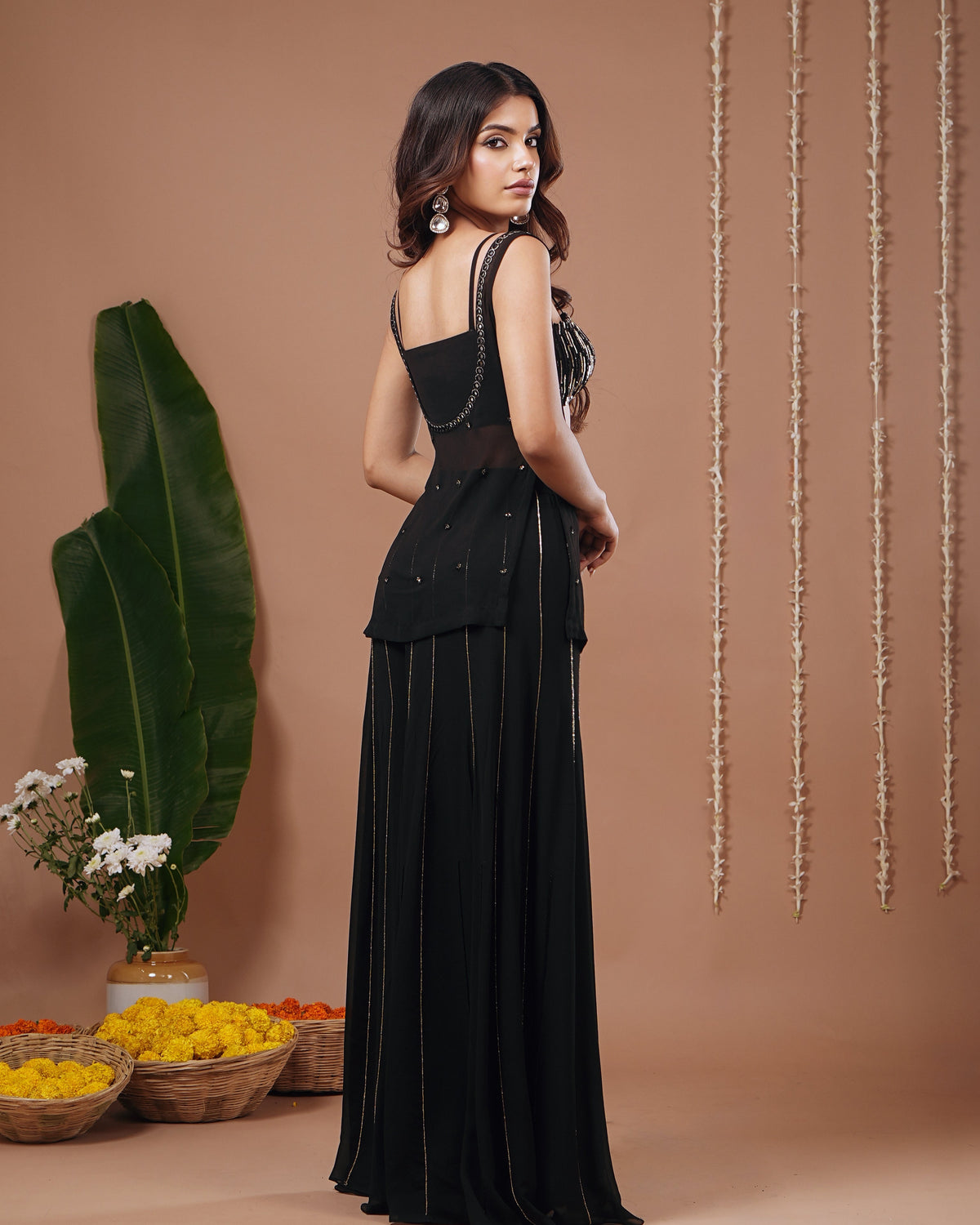 Black Georgette Heavy Indo Set (Set of 3)