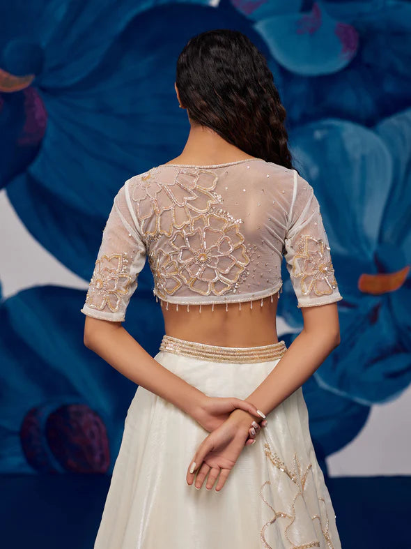 Petal Moon Ivory Organza Lehenga Set