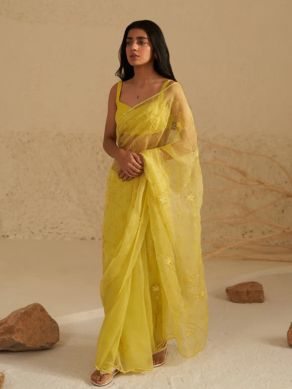 Floret Silk Organza Saree Set