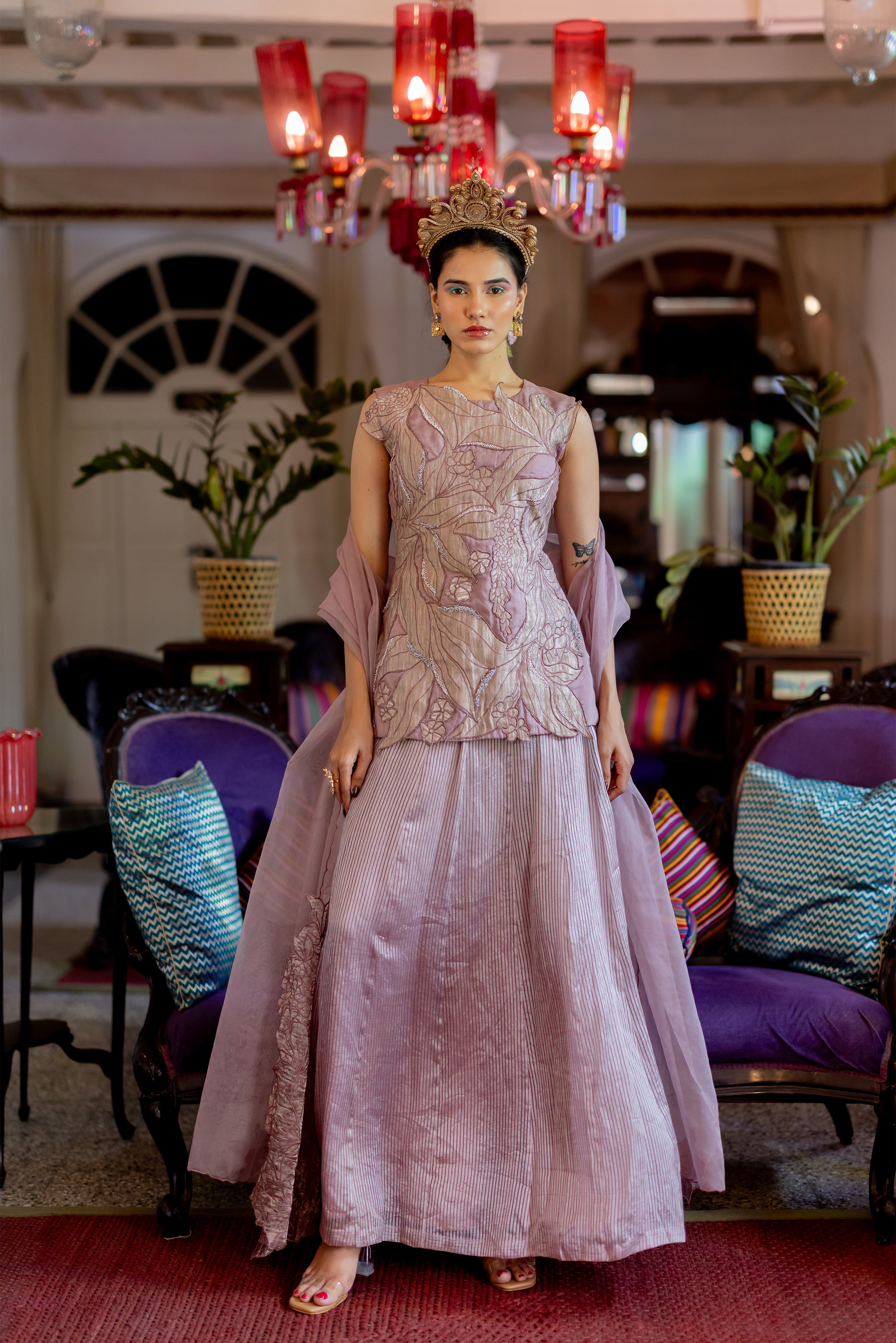 CHAMPAGNE KURTA SKIRT WITH DUPATTA (kavya)