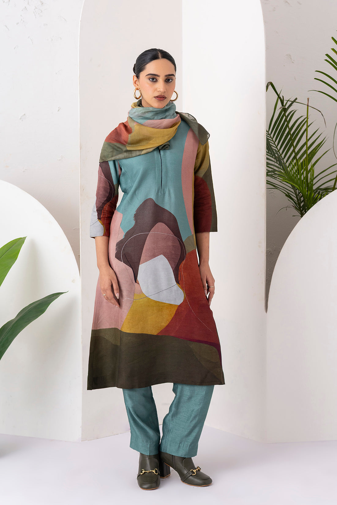 Multicoloured Viscose Dupion Printed Tunic  (1 PC)