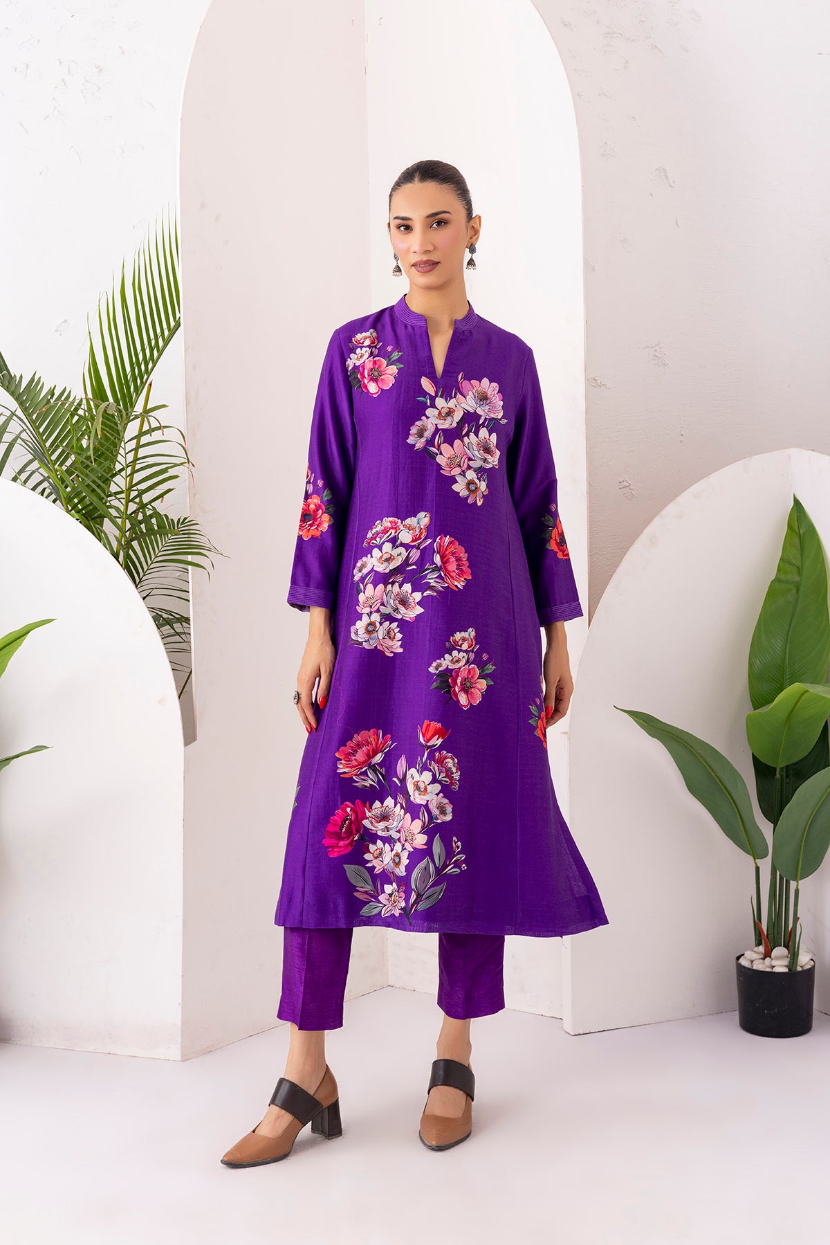 Purple Silk Chanderi Printed Tunic