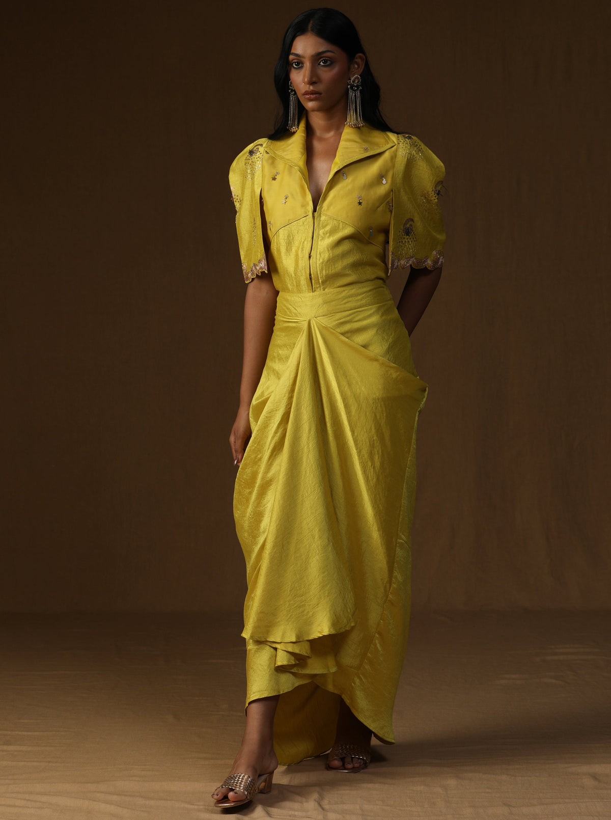Rangadevi Lime– Draped Skirt Set