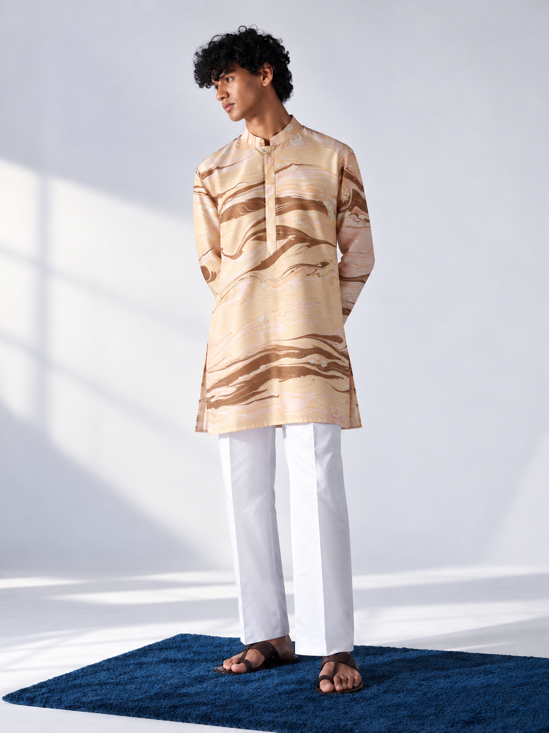 Champagne & Caramel Hand-Marbled Short Kurta