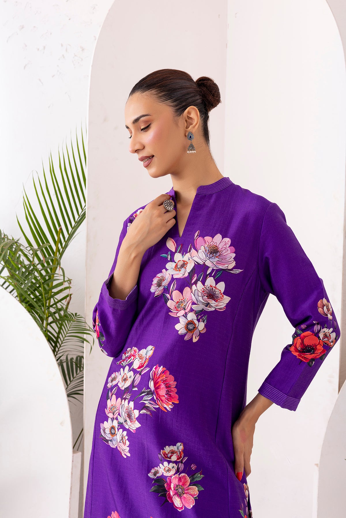 Purple Silk Chanderi Printed Tunic
