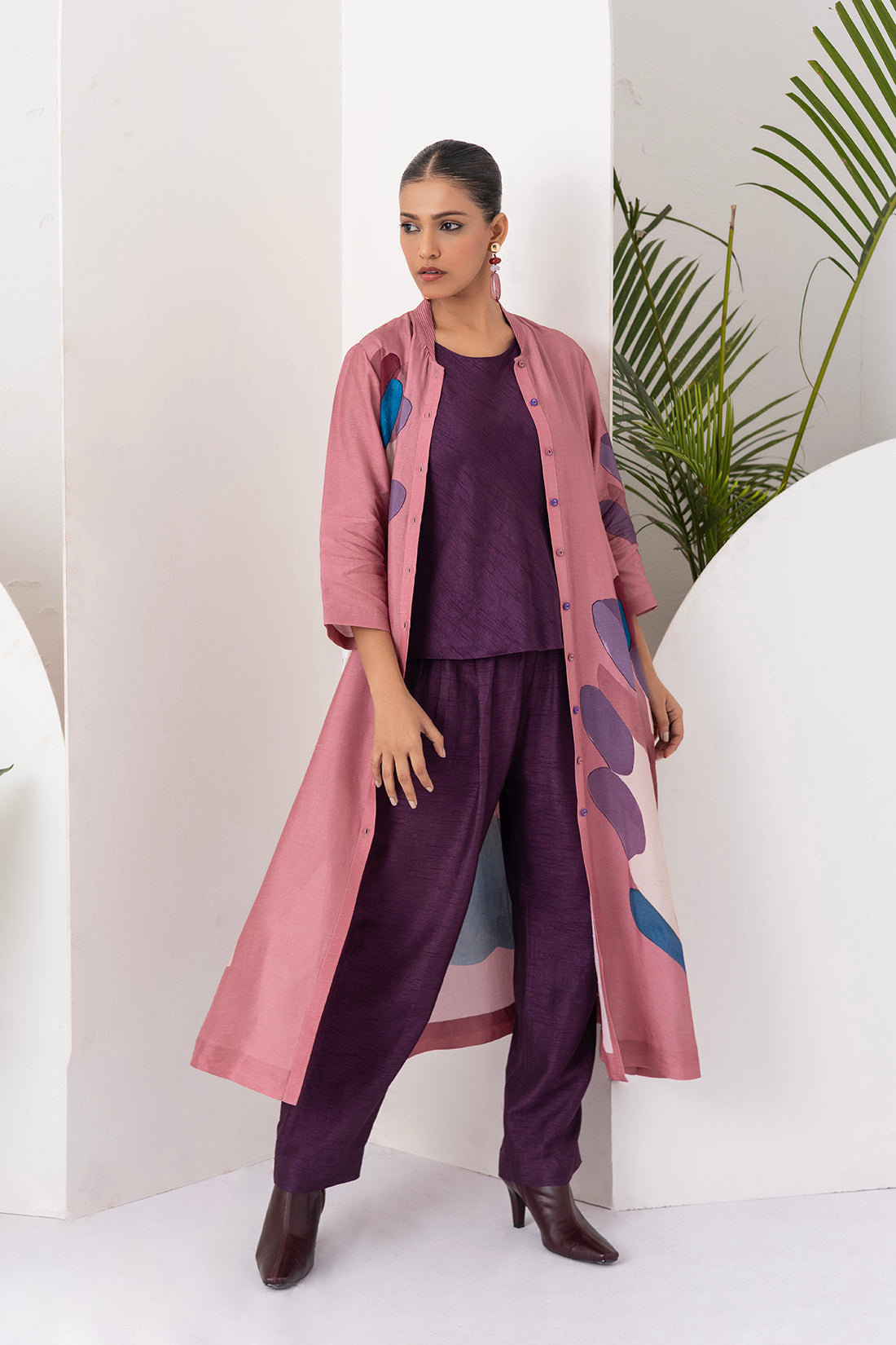 Salmon Pink Viscose Dupion Printed Dress  (1 PC)