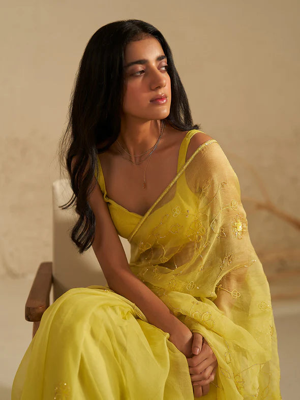 Floret Silk Organza Saree Set