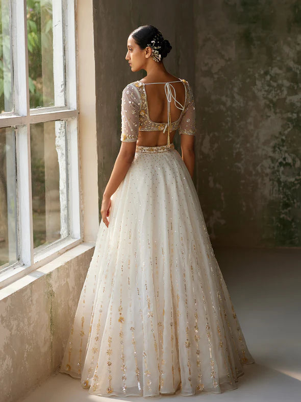 FREESIA IVORY SILK ORGANZA LEHENGA SET