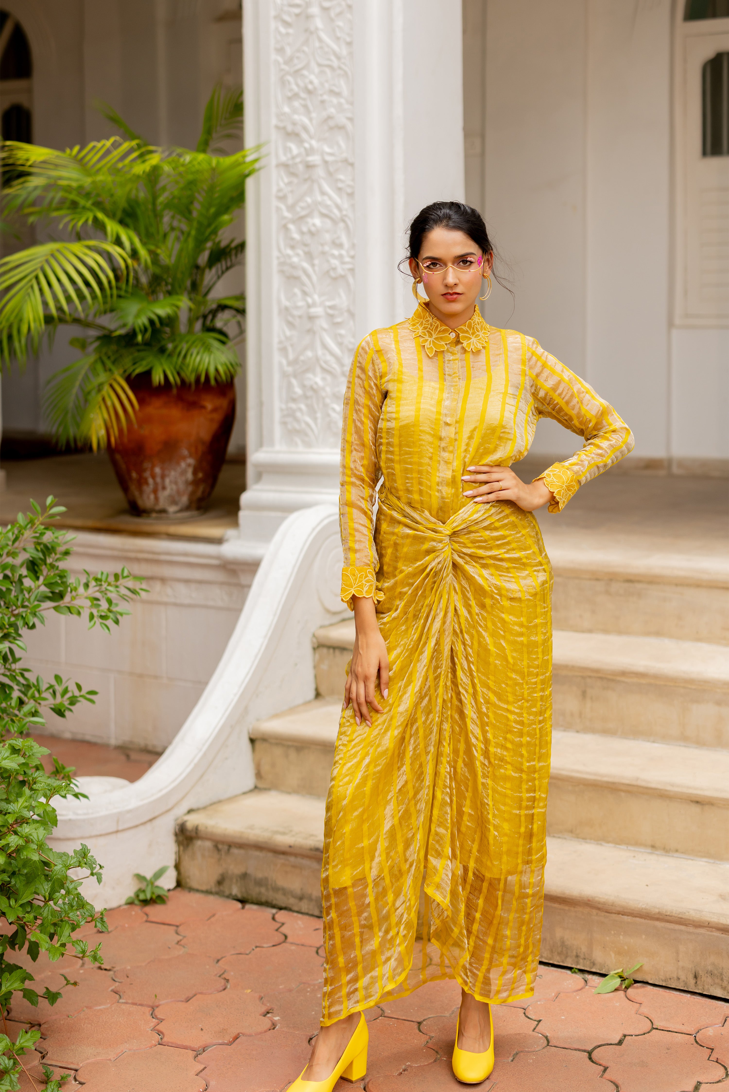 YELLOW SHIRT WITH DRAPE SKIRT (Alicia)