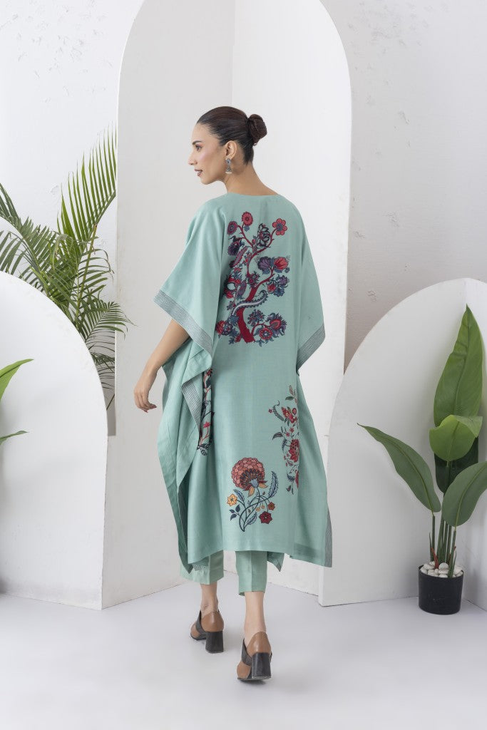 Mint Silk Chanderi Chintz Printed Kaftan (1 PC)