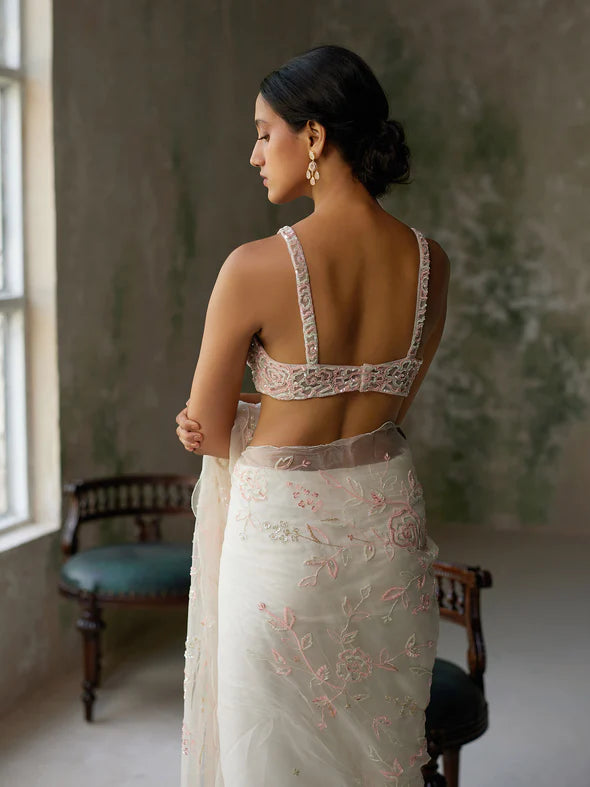 ELYSIAN IVORY SILK ORGANZA SAREE SET