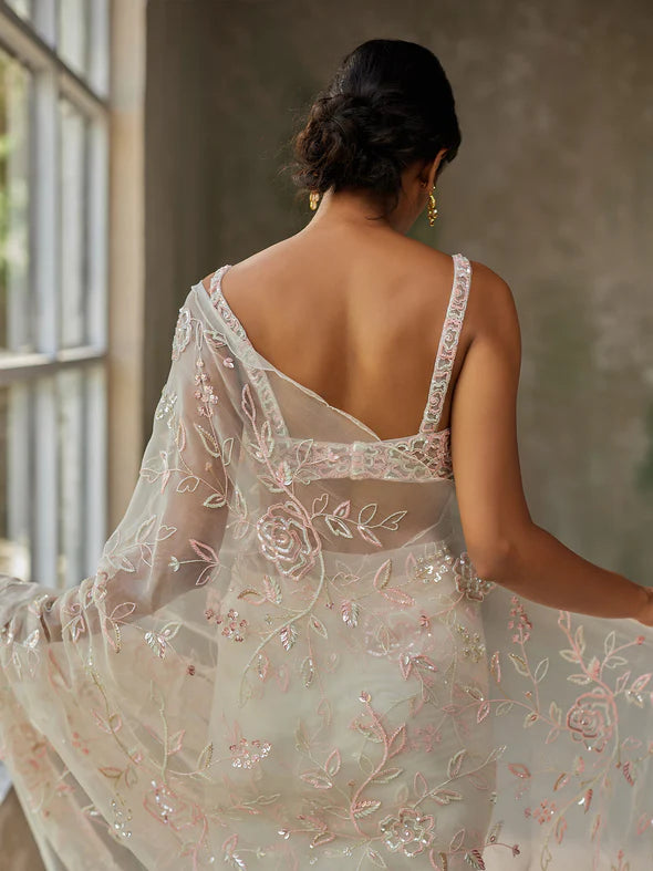 ELYSIAN IVORY SILK ORGANZA SAREE SET