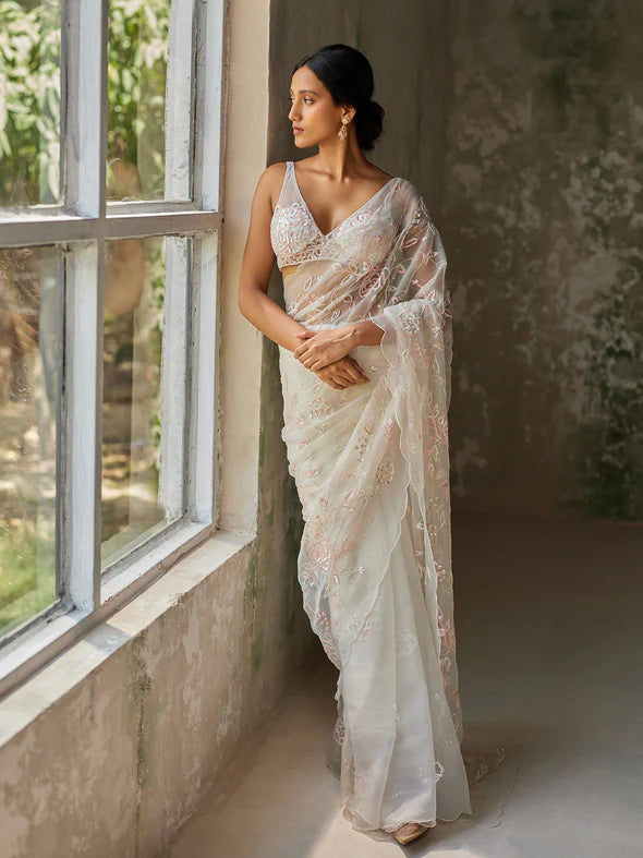 ELYSIAN IVORY SILK ORGANZA SAREE SET