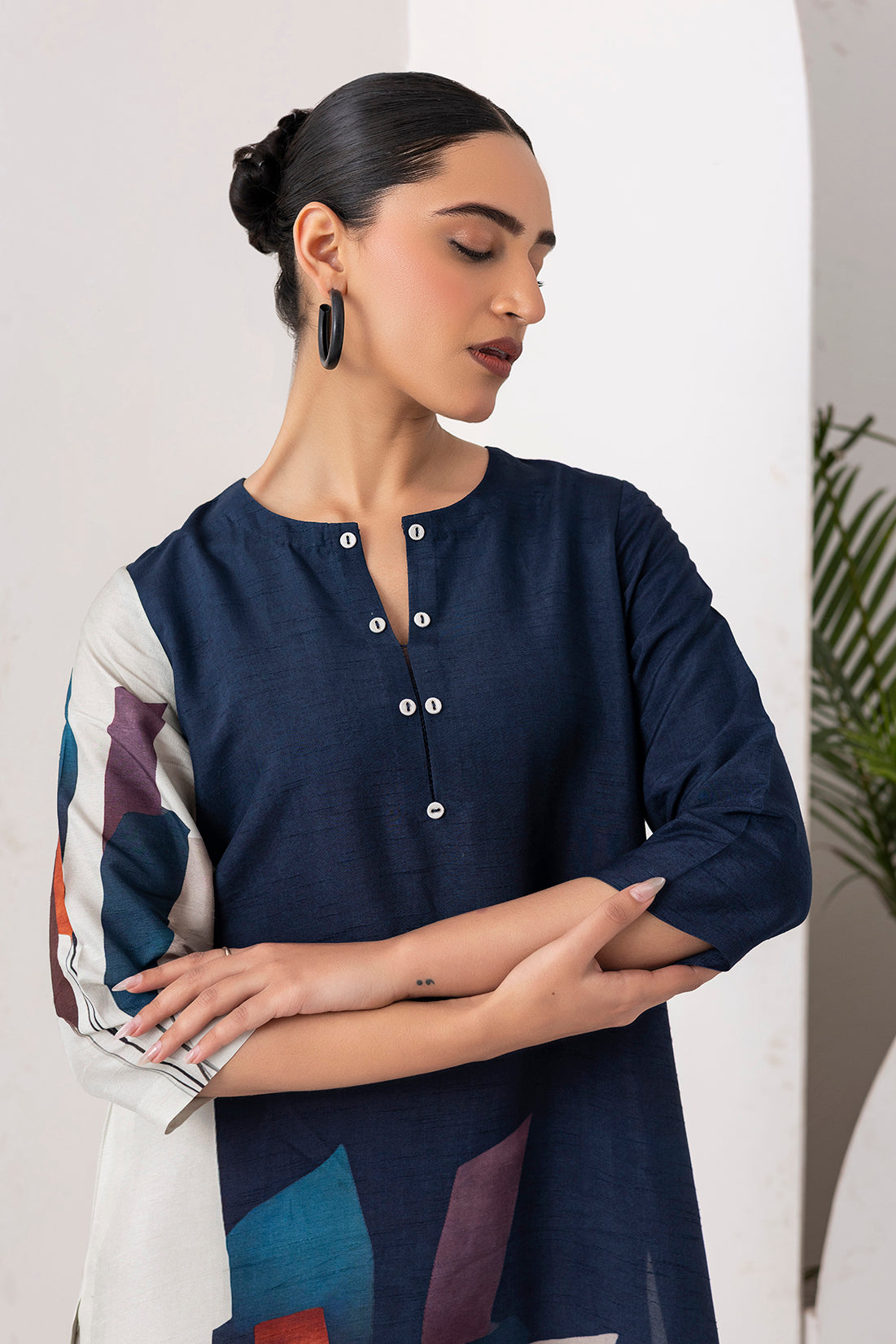 Blue & Ivory Viscose Dupion Printed Tunic  (1 PC)