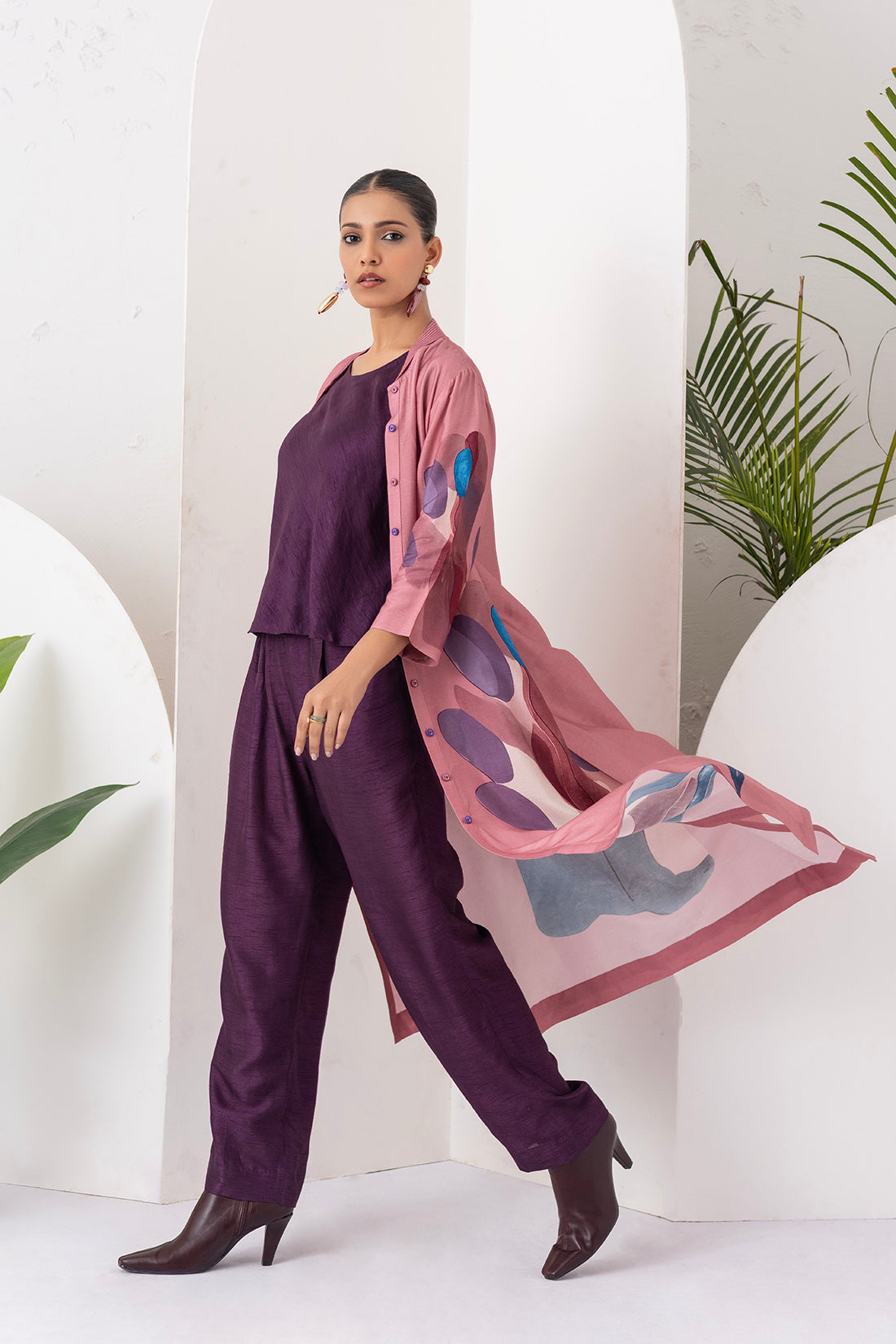 Salmon Pink Viscose Dupion Printed Dress  (1 PC)